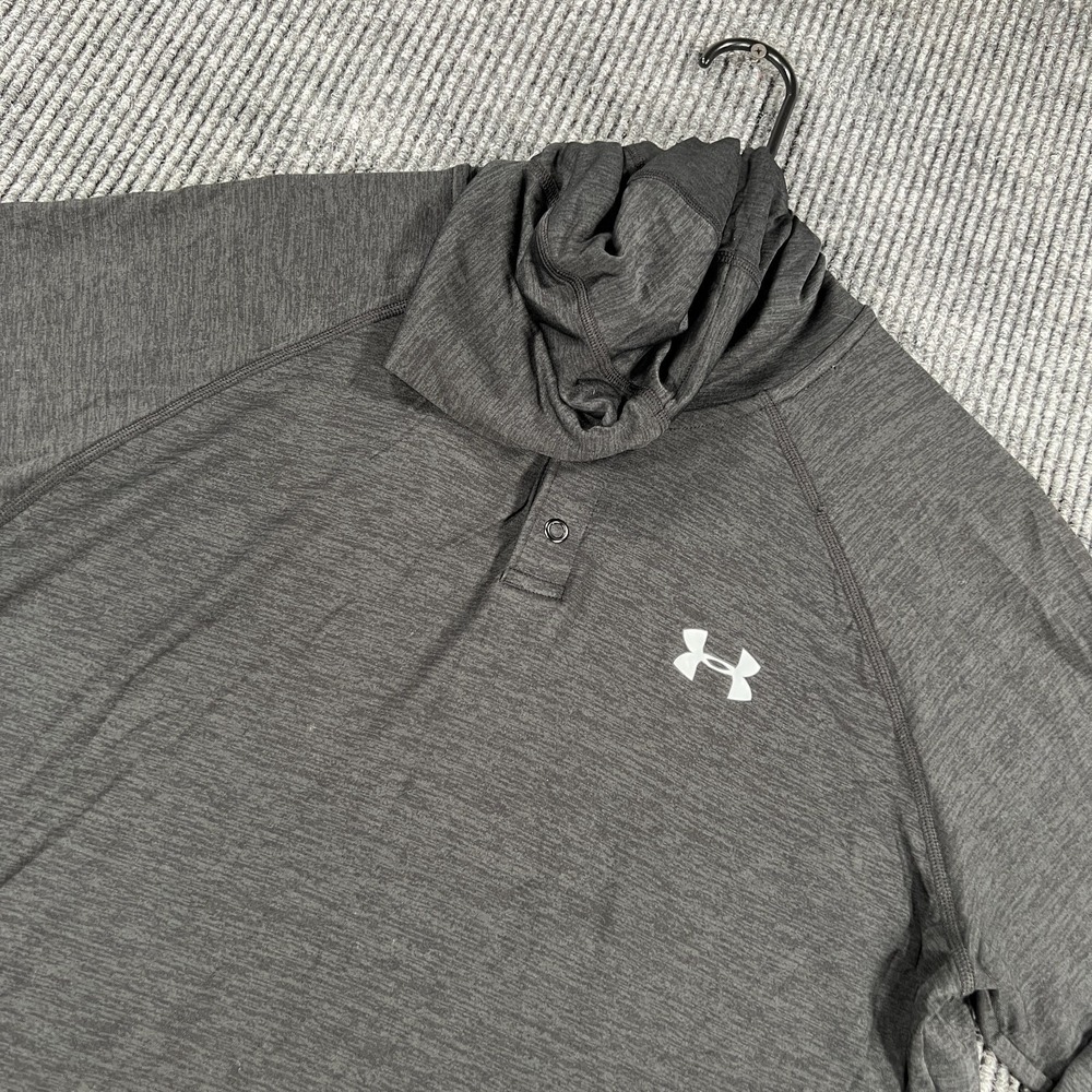 Under Armour Pullover Henley Shirt Mens Medium Black Long Sleeve HeatGear Hooded